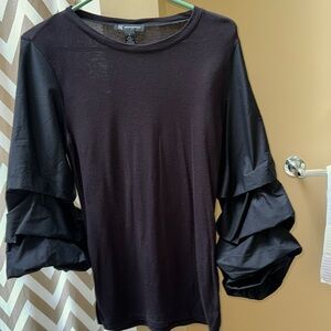 INC Black mixed media puff sleeve Size Small